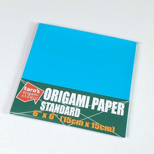 [Taro's Origami Studio] Standard 6 Inch One Sided Single Color (Light Blue) 50 Sheets (All Same Color) Square Easy Fold Premium Japanese Paper for Beginner (Made in Japan)