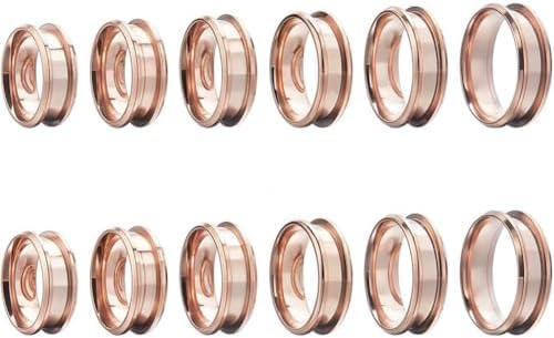 SUNNYCLUE 1 Box 12Pcs Stainless Steel Ring Blanks Grooved Finger Ring Blanks Settings Rose Gold US Size 7/8/9/10/11/12 Inlay Finger Rings Core Blank for Ring Jewelry Making Kits Women Men DIY Crafts