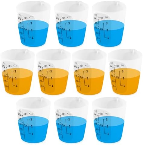 10Pcs Silicone Resin Mixing Measuring Cups 100ml / 3oz for Resin Supplies, Easy-to-Read Black Marks, Non-Stick Reusable Silicone Pouring Cups for Epoxy Mixing