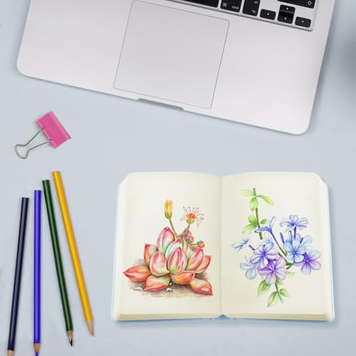 Mifuner Small Rectangle 3.5x5.5 200 Sheets 105gsm Mini Notebooks Blank Pages Sketchbooks Pocket Paint Writing Diary Memo PU Leather Cover Blue