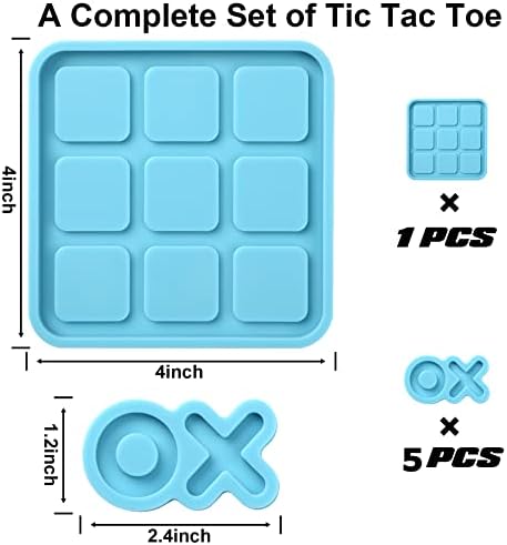 Tic Tac Toe Resin Mold with 5 Chess Pieces Molds,DECYOOL X O Board Game Silicone Molds for Resin Casting,DIY Tabletop Board Game (Pack of 2)