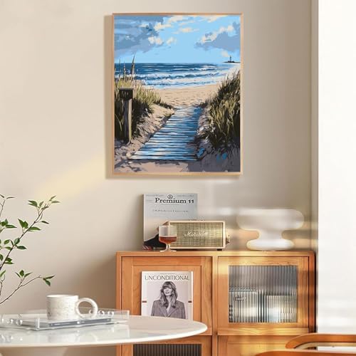 EIBEILI Seaside Scenery Paint by Numbers Kit for Adults Beginner,Beach Adult Paint by Number Kits on Canvas,Easy Canvas Paint by Numbers for Adults for Home Wall Decoration 12 X 16 inch