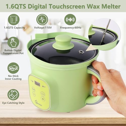 Bienslys Digital Wax Melter Pot, 1.6Qts Electric Candle & Soap Making Warmer with Adjustable Thermostat (90-300°F), Non-Stick Coating & Drip-Free Spout - for Wax Melting, Candle Making, DIY Crafts