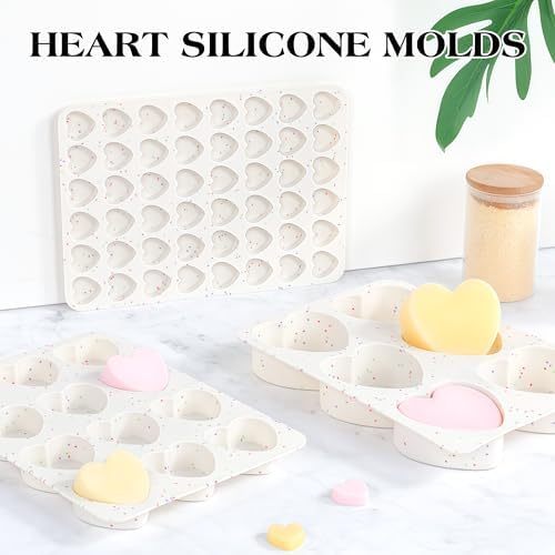 2 Inch Small Heart Shaped Silicone Molds for Chocolate, Candy, Cake, Soap (Set of 2, Cream)