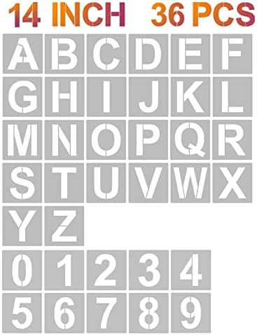 YEAJON 14 Inch Letter Stencils and Numbers, 36 Pcs Alphabet Art Craft Stencils, Reusable Plastic Templates for Wood, Wall, Fabric, Rock, Signage, DIY Art Projects