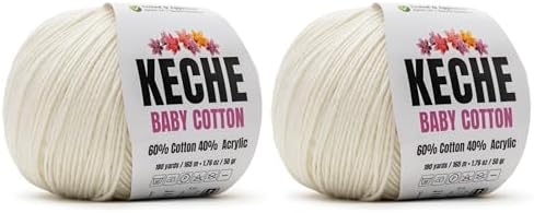 Keche Baby Cotton, 60% Cotton 40% Acrylic Yarn, Soft Cotton Yarn for Crochet and Knitting, Amigurumi Yarn 4 Skeins/Balls [1.76 Oz (50g) / 180 Yrds (165m)] x 2 Off White
