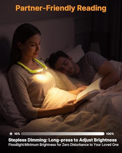 Book Light with Storage Case, Dimmable Neck Light for Reading