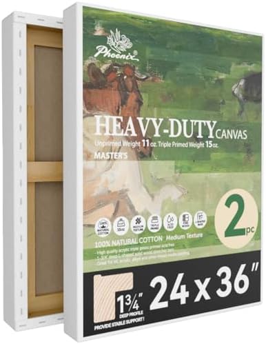 PHOENIX 24x36 Inch 2 Pack Heavy Duty Stretched Canvas - 1 3/4" Thick Extra Large Canvas for Painting - Master Series 15 Oz. Gesso Primed Cotton Archival Canvases for Professional Artists