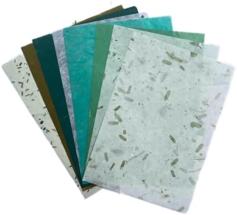 A5 50 Sheets Natural Fiber Mulberry Tree Mulberry Paper Sheets Art Tissue Washi Paper Design Craft Art Origami Suppliers Card Making 8.3" x 5.8". (Green Leaves,Banana Bark, etc.,,, A5)