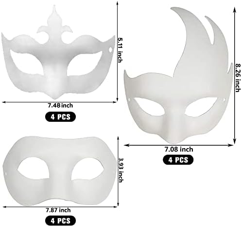 CSPRING 12PCS Cute Paper Face Paintable White Plain DIY Mask for Mardi Gras Cosplay Masquerade Dance Party