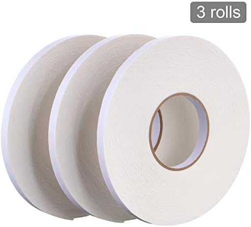Zonon 3 Rolls Double Sided Foam Tape, 1/2 Inch by 50 Feet, White
