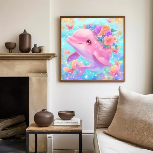 Mandun Dolphin Paint by Numbers Kit for Kids, 8x8 inch