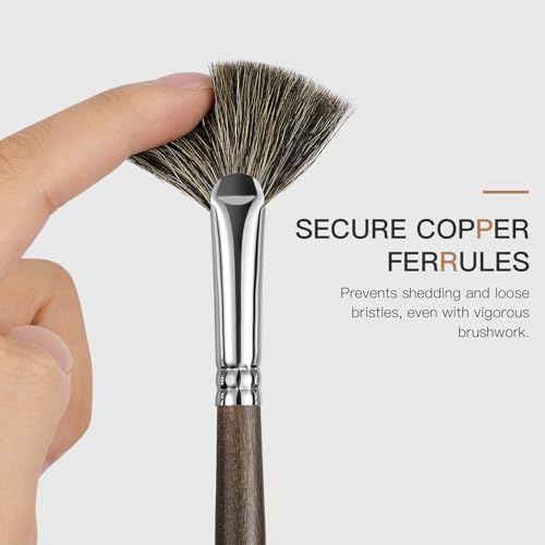 Oil Paint Brush Set, 15Pcs Fuumuui Professional Paint Blending Brushes Natural Badger Bristle with Flat, Fan, Angle, Round, Filbert for Acrylic Oil Painting with 2pc Palette Knife