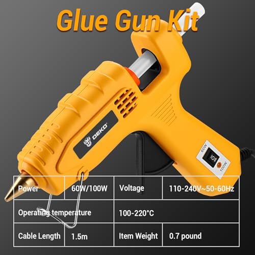 Hot Glue Gun Full Size: DEKOPRO 60/100Watt Dual Temp Hot Glue Gun Kit with 25 Glue Sticks, Organize Storage Case, Heavy Duty Heat Glue Gun Tool Set for Home Repair, Art & Crafts, DIY, Yellow