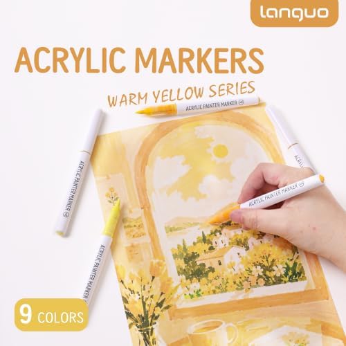 languo Acrylic Paint Markers, 9 Colors Warm Yellow Series, Soft Brush Tip