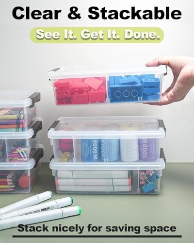 6 Pack Extra Large Pencil Box with Removable Divider, Thickened Pencil Case Bulk, Clear Crayon Marker Organizer Stackable Plastic Small Storage Containers for Pen Craft School Supplies (Multi)