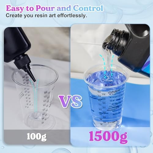 LET'S RESIN UV Resin, 1500g Hard Resin with Silicone Measuring Cups | Crystal Clear, Low Viscosity, Odorless, Anti-Yellowing, Fast Cure, Low Shrinkage, Beginner-friendly for UV Jewelry, Molds