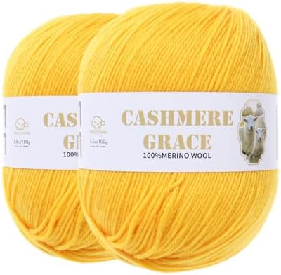 100% Pure Natural Merino Wool Yarn (4ply) - Each Ball 3.5 OZ/Approximately 320 Yards - Hand-Knitting/Crochet/Knitting - Soft and Non-irritating [2 Ball Set] (Yellow)