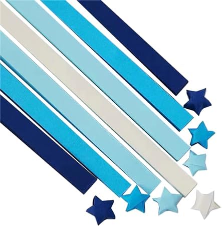 1080 Sheets Origami Star Paper Blue Strips Double Sided Lucky Star Decoration Folding Paper for DIY Hand Art Crafts, Teaching Supplies (blue-1080 sheets)