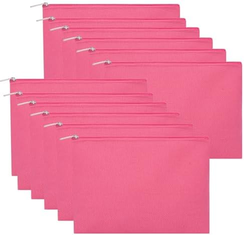 12 Pieces Cotton Canvas Makeup Bag, Multipurpose Cosmetic Bag with Zipper Travel Toiletry Pouch, Blank DIY Craft Bag (Hot Pink, L)