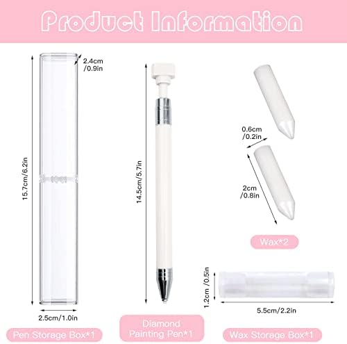 ZYNERY Diamond Painting Pen with Wax, Refillable Wax Pen, Rotating Glue Point Drill Pen for Nail Art Rhinestones, Diamond Art Accessories and Tools, Quickly Pick Up Beads Gems (White)