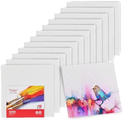 Artlicious Canvases for Painting 12 Packs - 8 x 8” Blank Canvas 100% Cotton Painting Canvas Panels for Acrylic, Oil & Watercolor Paint for Canvas Painting