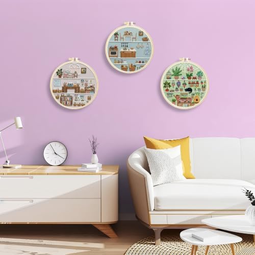 Huacan Embroidery Kit for Adults Beginners with 3 Hoops & Gift Box