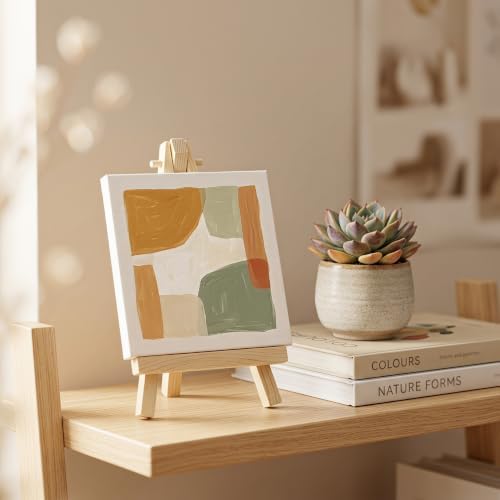 4 Pcs Mini Canvas and Easel Set 4x4 Inch White Blank for Painting Kids