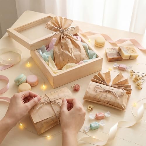 Fulmoon 100 Pcs Soap Packaging Paper Bag 5''x8'' with Rope,Flower Style