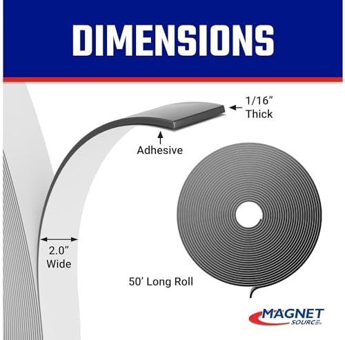 Master Magnetics - ZG80A-Ax50BX Flexible Magnet Strip with Adhesive Back , 1/16" Thick, 2" Wide, 50 feet (1 Roll)