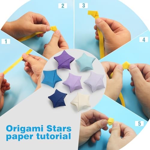 FoDau770 Solid Color Star Paper Strips - 1080 Sheet, Blue & Purple Series