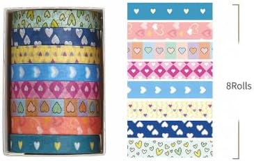 YUBBAEX 8 Rolls Basic Washi Tape Set Cute Pattern Masking Decorative Tapes for Arts, DIY Crafts, Journals, Planners, Scrapbooking, Wrapping (Blue Pink)