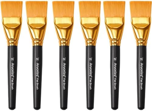 1 1/2 Inch Flat Paint Brushes 6Pcs - Large Acrylic, Oil & Watercolor Paint Brushes with Wooden Handle - Professional Artist Brush Set for Base Coating, Canvas, Crafts(6Pieces)