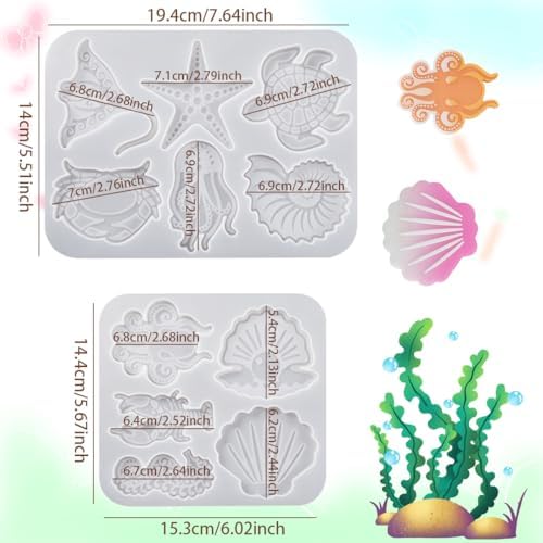 2Pcs Sea Animal Pendant Molds Turtle Shell Keyring Silicone Molds for Epoxy Resin Jewerly Pendant Making Casting Mold for DIY Necklaces Resin Charms