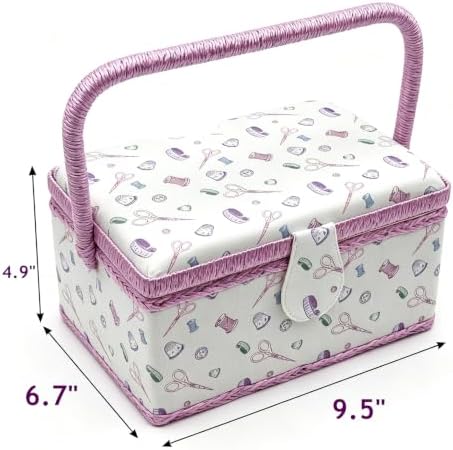 Sewing Box with Accessories Set, Fabric Floral Craft Storage Organizer Basket for Women & Girls, Portable Sewing Kit for Beginner, Travel, Mending, Embroidery Supplies