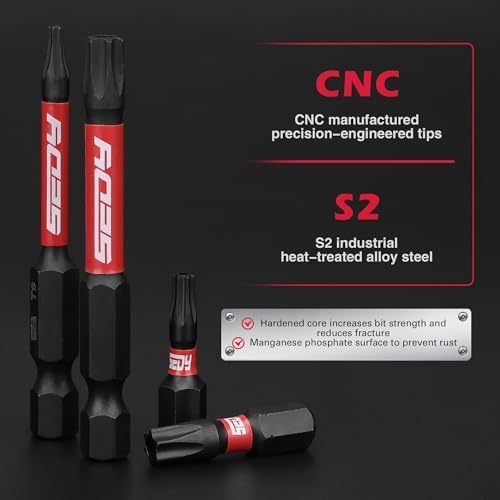 25-Piece Torx Bit Set, 1''&2.5'' Security Tamper Proof Torx Impact Screwdriver Bits, T5-T40 CNC Machined Magnetic Tips, S2 Steel Star Bit, High Torque Strength Precision Tools with Storage Box