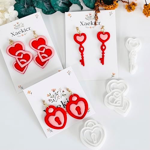 Xaekicr Heart Lock and Key Clay Cutters Set – 3PCS Polymer Clay Cutters for Earrings, Valentine’s Day Clay Earring Cutters, Polymer Clay Molds for Jewelry Making, Clay Tools