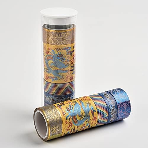 5 Rolls Washi Masking Tape 15/20/50 Mm Wide Set,Retro Style Dragon and Phoenix Decorative Craft Tapes,for DIY School Supplies,Gift Wrapping,Bullet Journals,B