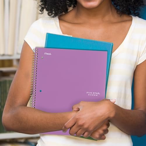 Five Star Spiral Notebook + Study App, 5 Subject, College Ruled Paper, 8-1/2" x 11", 200 Sheets, Fights Ink Bleed, Water Resistant Cover, Amethyst Purple (38748)(Pack of 3)
