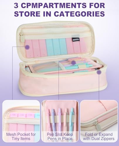 Aesthetic School Supplies with Cute Pencil Case, 12x Pastel Mechanical Pencils 0.5 & 0.7mm with 720x HB Leads, 4x Erasers and 1x Sticky Note, Suitable for Writing, Drafting Drawing Sketching(pink)