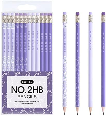 ECOTREE Pre-Sharpened #2 Pastel Pencils, Back to School Supplies, 12 Count