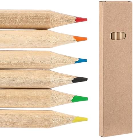 Ctosree 1 Pack Mini Colored Pencil Bulk 6 Per Box, Natural Wood, 7''