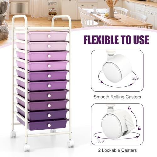 COSTWAY 10-Drawer Rolling Storage Cart, Utility Mobile Trolley
