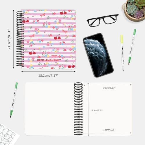 Hardcover Sketchbook,7.2"x8.3"Spiral Bound Drawing Pad, Bow&Cherry Floral