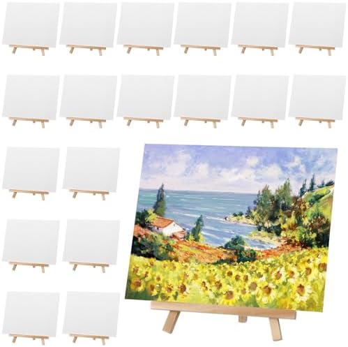 MotiMind 36 Pcs 8 x 10 Mini Canvas and 9" Easel Set Bulk for Paint Party