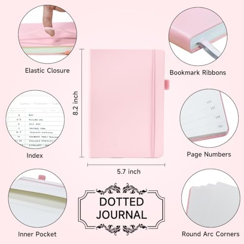 feela Dotted Journal Kit, Dot Grid Journal Hardcover Planner Notebook Set For Beginners Women Girls Note Taking with Journaling Supplies Stencils Stickers Pens Accessories, A5, 224 Pages, Pink