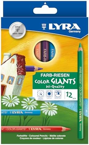 Lyra Color-Giants Assorted Colored Pencils - Set of 12 Colored Pencils with A 6.25mm Core - Highly Pigmented Pencils for All Artists - Durable Color Pencils Set for Drawing Coloring and More