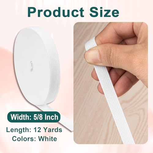 Airisoer Elastic Bands for Sewing 5/8 Inch x 12 Yards, White