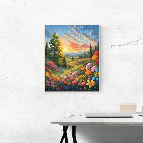 ldazao Landscape Framed Paint by Numbers Kit for Adults, Paint by Number Artist Flowers,Flower DIY Canvas Oil Painting Paint by Number for Gift Home Wall Decor 9.5x12 Inch