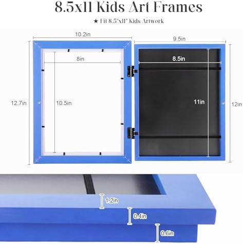 [2-Pack] Kids Art Frames, 8.5x11 Front Opening Kids Artwork Frames Changeable, Skyblue Artwork Display Storage Frame for Wall, Holds 50 Pcs, for 3D Picture, Crafts, Children Drawing, Hanging Art,